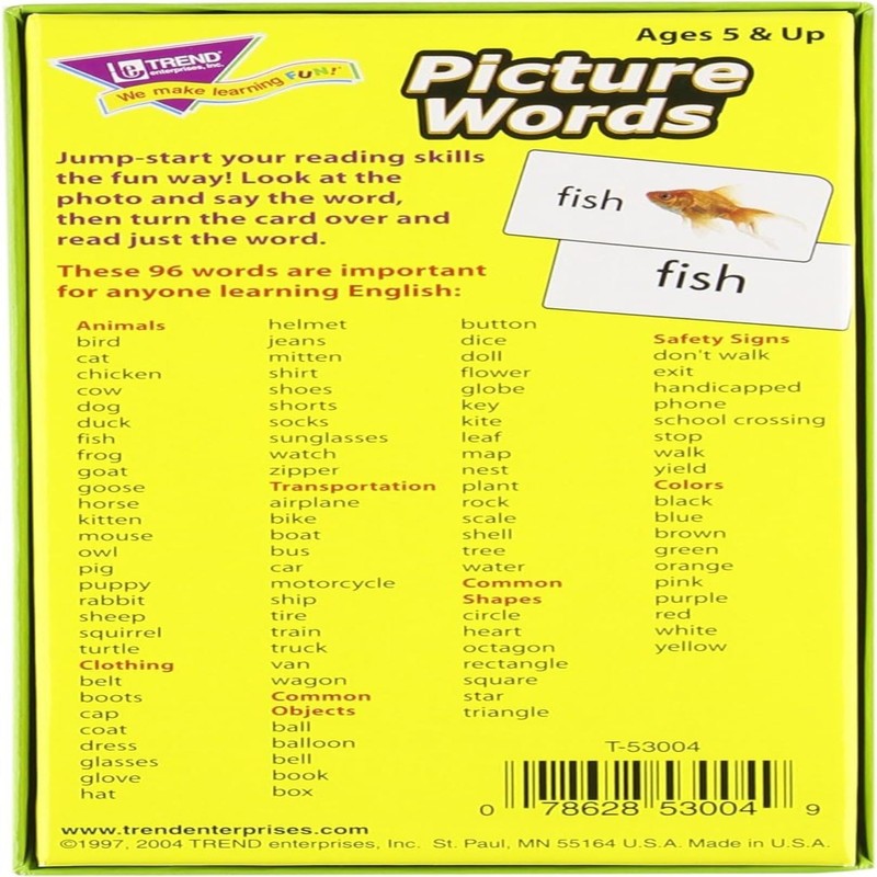 Trend Enterprises: Picture Words Skill Drill Flash Cards, Content-Rich Self-Checking