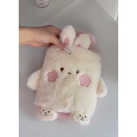 Hot Water Bottle with Plush Bunny Cover, Pink Rabbit Design, Heat Therapy for Cramps, Winter Comfort