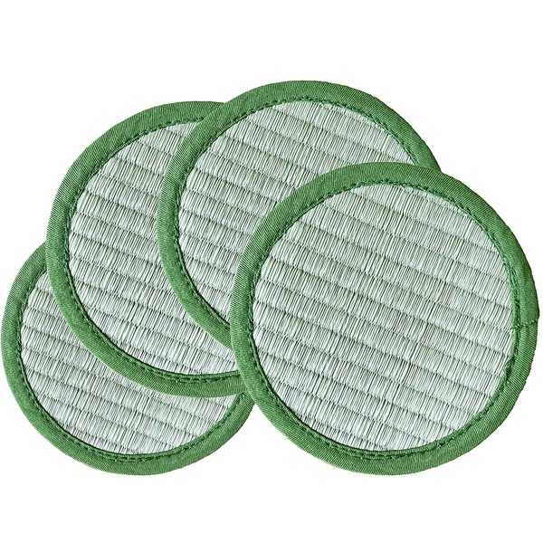Koharu Iroshu Table Pad, Set of 4, Approx. 0.6 x 0.6 x 0.2 inches (16 x 16 x 6 mm), Round Shape, Produced by Tatami Lumber Store, Prevents Dents, Natural Grass, Antibacterial, Perfect for Floor Dents, Scratch Resistant, Green (Green)