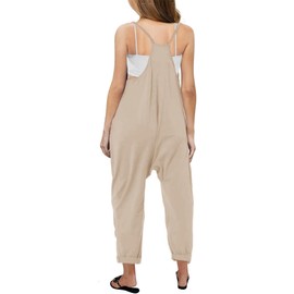LNKQA Girl's Casual Sleeveless Jumpsuits Spaghetti Straps Harem Long Overalls With Pockets (Khaki,13-14 Years)