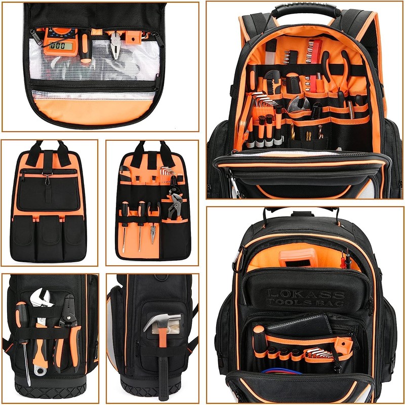 Tool Bag Backpack with 2 Canvas Tool Pouch Tool Kit,