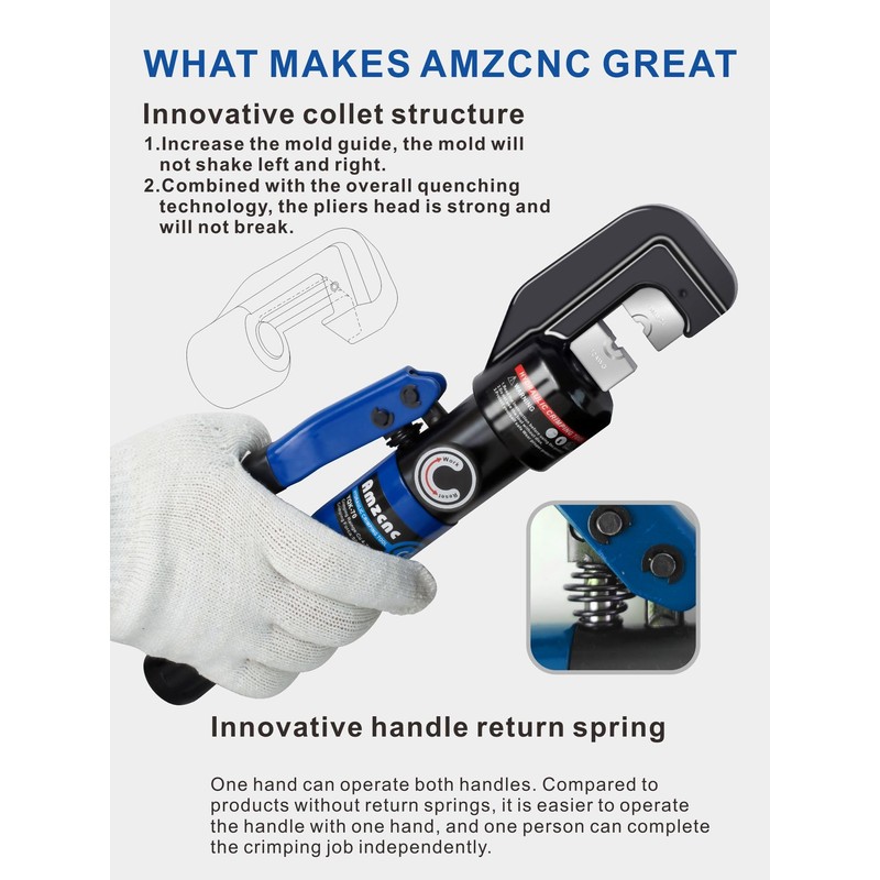 AMZCNC Hand Operated Hydraulic Crimping Tool Hydraulic Cable Lug Crimper