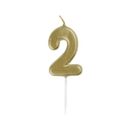 Elegant Mini Metallic Gold Number "2" Pick Birthday Candle - Dazzling & Unique Design - Perfect Celebration Accent for Milestone Moments