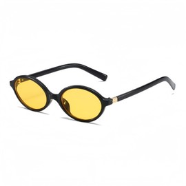 qinqilanqi-S Retro oval sunglasses for men and women, classic round/oval 90s sunglasses, fashionable and UV protection glasses, black/yellow