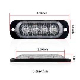KaiDengZhe 4pcs Ultra Thin 4LED Emergency Warning Lights Blue Hazard Flashing Strobe Light Side Warning Light Beacon Light Universal for 12-24V Vehicle Truck Trailer Caravan Camper Motorcycle Van