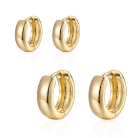 JAXXEL Gold Hoop Earrings for women,2 Pairs Round Earrings 18K Gold Plated Lightweight Gold Hoops Hypoallergenic Earrings Set for Girl 12/14mm