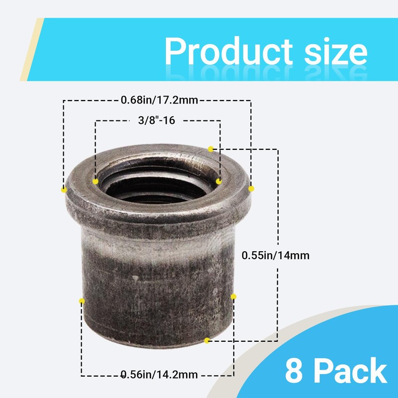 8 Pack Weld Nuts,3/8"-16 Weld-On Nut tabs,for Casters or Leveling