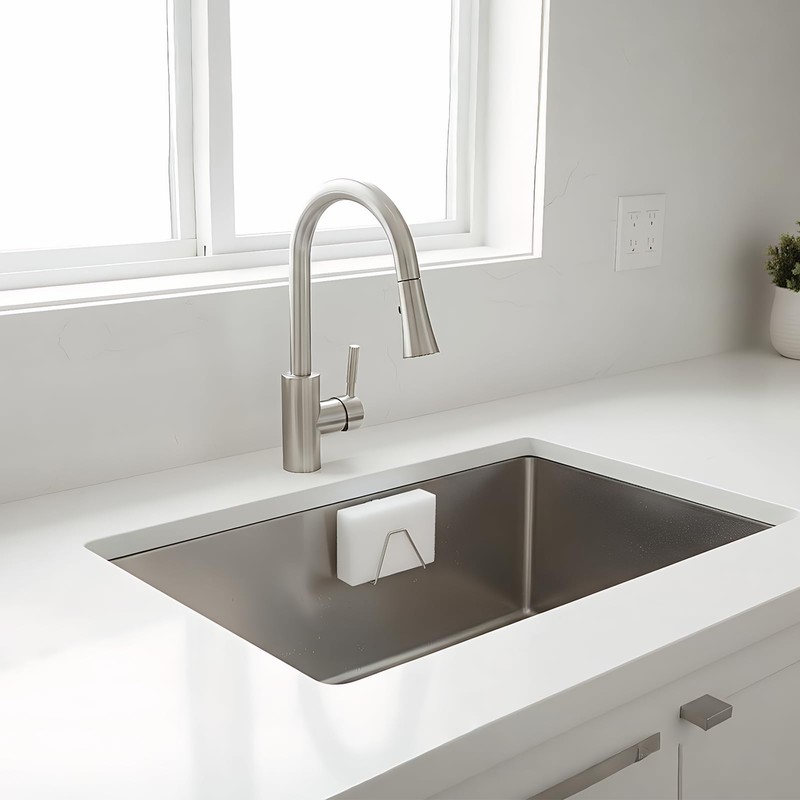 Rieoany Sponge Holder for Kitchen Sink with Two Nano-Sponges Stainless