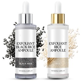 Rice Ampoule Duo White Rice Ampoule+Bl-ack Ri ce Am poule -Face Exfoliator Pore Minimizer for Fa ce - Soft Exfoliating Face & Body Scrub，Body Exfoliator Dead Skin Remover for fa ce for All Skin Types