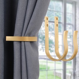 Warm Gold Curtain Drapery Holdbacks,2Pcs Solid Aluminum U Shaped Wall Mounted Curtain Tiebacks