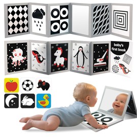 High Contrast Baby Flashcards with Black and White Tummy time Mirror Books, Newborn Brain Development Toys for 0-6 Months Baby as Infants Gift