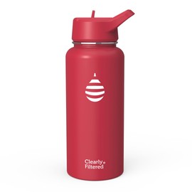 Clearly Filtered Water Bottle | Removes 220+ Contaminants, Double-Wall Insulated Stainless Steel, BPA/BPS Free, Phthalate Free, Filters Flouride Lead Chlorine (32oz, Crimson)