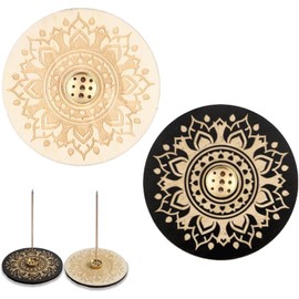 2 Pieces Incense Holder, Wooden Lotus Stick Incense Holders, 9 Hole Incense Holder Suitable for Home Decoration Office Teahouse Coffee Shop Yoga Room(Black+Wood Color)