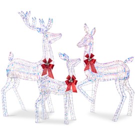 Best Choice Products 3-Piece Large Lighted Christmas Deer Family Set 5Ft Outdoor Yard Decoration with 360 LED Lights, Stakes, Zip Ties - Iridescent