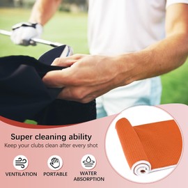 TIXIPEM 16 in x 16 in Golf Towel - Tri-Fold Microfiber Waffle Pattern Golf Towel Portable Strong Water Absorption with Lock Clip Use for Cleaning Ball & Ball Club & Bag - [Orange]