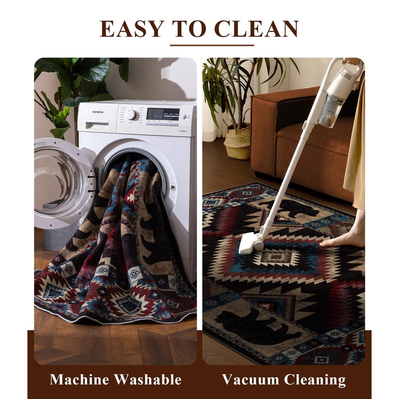YIHOUSE Rustic Cabin Area Rug for Bedroom 5x7,Machine Washable Lodge