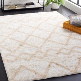 Safavieh Berber Shag Collection Accent Rug - 4'5" x 6'5", Ivory & Beige, Rustic Design, Non-Shedding & Easy Care, 1.25-inch Thick Ideal for High Traffic Areas in Foyer, Living Room, Bedroom (BER572A)