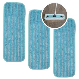 Don Aslett's Microfiber Mop Pad Set of 3 (Aqua) Compatible with 12" Mop Base | Machine Washable | Bathroom or Kitchen | Suitable for All Floor Types Including Laminate, Hardwood, and Tile