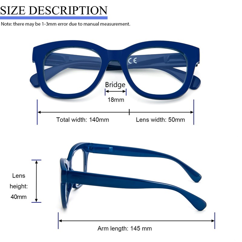 REAVEE 2 Pack Retro Oversized Reading Glasses for Women Men,