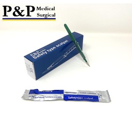 Disposable Safety Scalpels Sterile Surgical Blade Size 10 Stainless Steel with Plastic Handle & Metric Line Individually Foil Wrapped Box of 50
