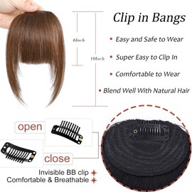 JIEANYAN Clip In Bangs Human Hair French Bangs Light Brown (French Bangs, Light Brown)