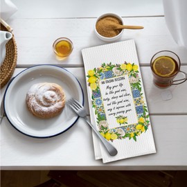 Elefeltclave Italian Blessing Lemon Kitchen Towels, Italian Floral Lemon Dish Tea Towels for Kitchen Decor, Mediterranean Tiles Lemons Decorative Hand Towel for Bathroom, 16x24 Inch