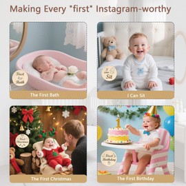 Baby Monthly Milestone Cards with Hello World Newborn Sign, 13Pcs Wooden Baby Announcement Sign, Double Sided Babys Photography Prop, My First Holiday Milestone Perfect Newborn Gift for Boys and Girls