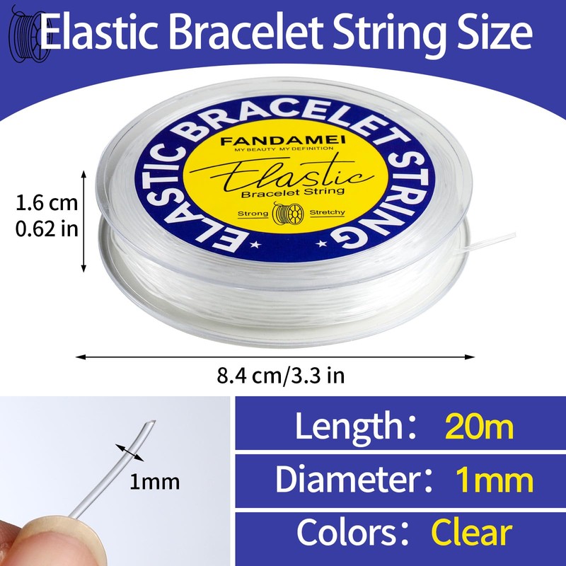 FANDAMEI 1mm Elastic Bracelet String Cord, Crystal Stretch Bead Cord