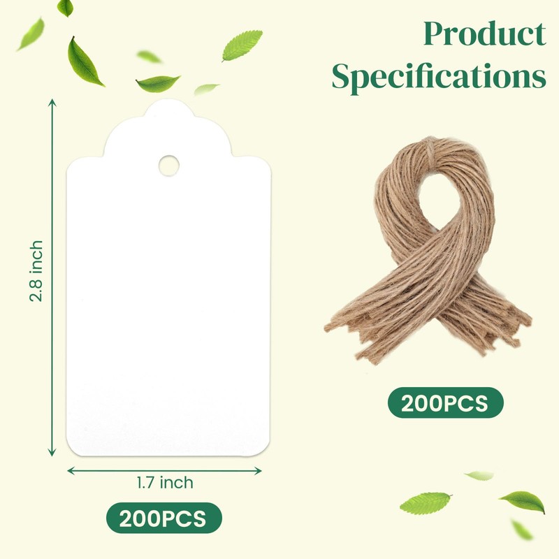 SallyFashion 200PCS Gift Tags, 2.8×1.7 Inch Hang Tags with String