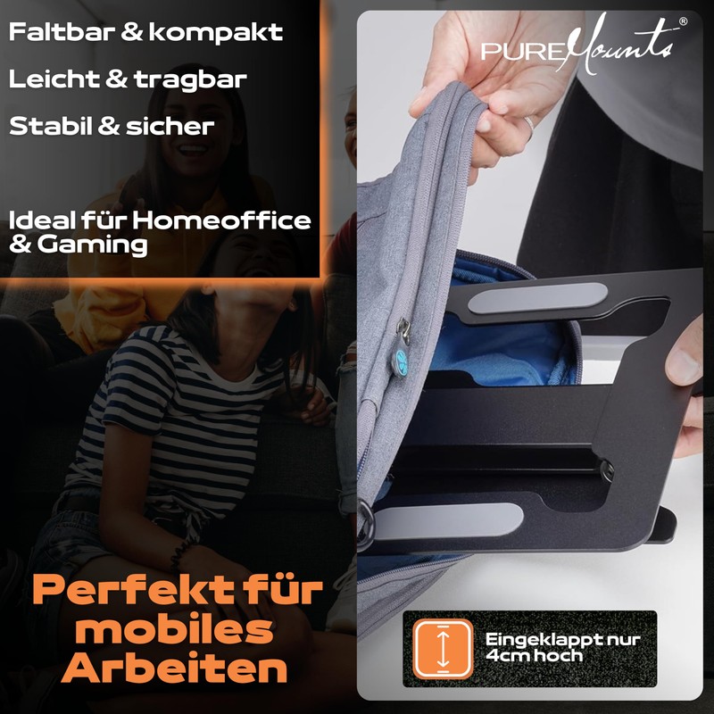 PureMounts Laptop Stand, Height-Adjustable, Foldable & Ergonomic Notebook Holder for