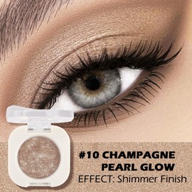 2 Colors Single Glitter Eyeshadow with Brush,Champagne Pearl Glow and Cold Silver Glow Eye-Shadow, Silky Fine Subtle Shimmer Eye Shadow with Lightweight & Ultra-Blendable Formula for Daily Eye Glitter