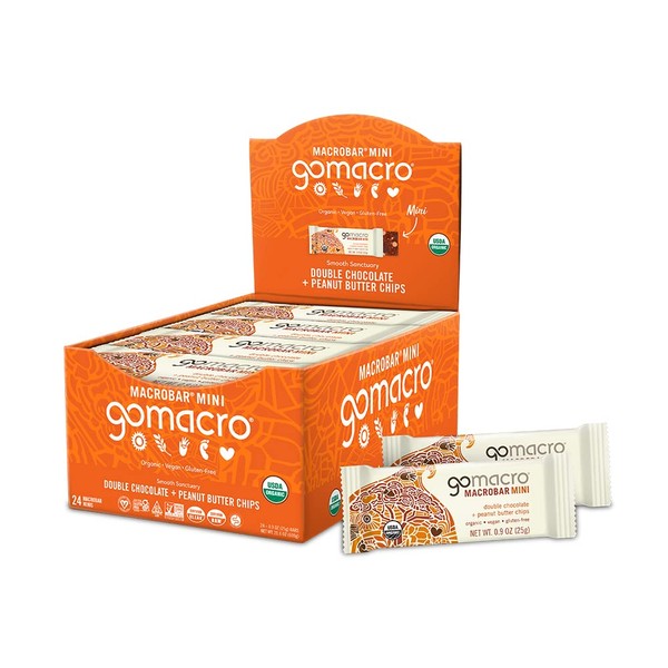 GoMacro MacroBar Mini Organic Vegan Snack Bars - Double Chocolate + Peanut Butter Chips (0.90 Ounce Bars, 24 Count)