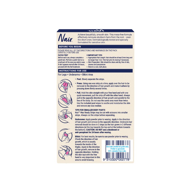 Nair Sensitive Large Wax Strips 40 Pack