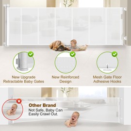 Upgrade 120 inch Retractable Baby Gates Extra Wide with Reinforced Strip Design to Prevent Crawling Through, 10 Foot Retractable Dog Gate, 42" Tall, Retractable Gate for Indoor/Outdoor