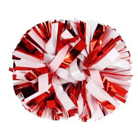 Lovecheer 2PCS Cheerleading Pom Poms Metallic Red and White Plastic Pompoms with Baton Handle for Sports Party Team Spirit Cheering Gifts