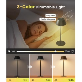 LOFTEK Cordless Table Lamp 2 Pack, 5200mAh Battery, 3 Adjustable Height, 3 Colors Smooth Dimming, Outdoor LED Light Waterproof for Dining Room, Bedroom, Bar, Restaurant, Patio, Camping (Black)