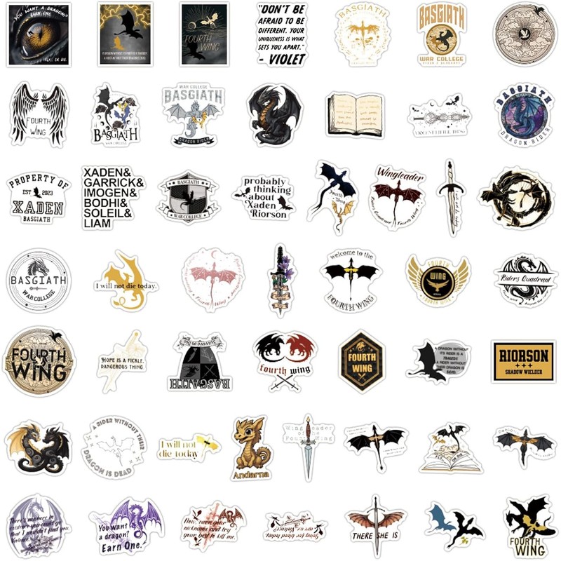 50 Pcs Fourth Wing Stickers, Iron Flame Stickers, Onyx Storm