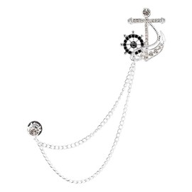 Vintage Anchor Rudder Suit Pin Badge with Hanging Chains Brooch,Collar Lapel Pin for Men Shirt Suit Tuxedo Tie,Coat Stud Brooch Pin Clips Accessories (Silver)