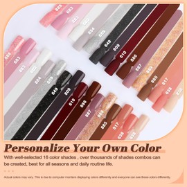 Lavender Violets 22 Pcs Dip Powder Nail Kit Starter - 16 Colors Nude Pinkish Brown Skin Tone Dipping Powder Liquid Set with Base Top Coat, Activator, Brush Saver, Nail Buffer and Powder Brush M960B