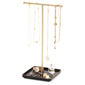 Lolalet Necklace Holder, Jewellery Display Stand with Ceramic Base Tray Jewellery Organizer Tree for Necklaces Bracelets Earrings Rings -Black, 1 Tier