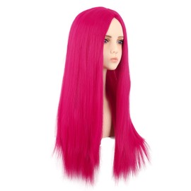 MapofBeauty 28 Inches/70 cm Fashion Monochrome Length Straight Wig High Temperature Fiber Regular Wig (Hot Pink)