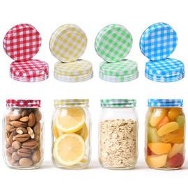 Glavatrix Stainless Steel MASON JAR Lids,16 Pack Regular Mouth Mason Canning Jar Storage Solid Caps Leakproof One-Piece Replacement Lids for Transform Mason Ball Canning Jar DIY Crafts,(Plaid, 70MM)