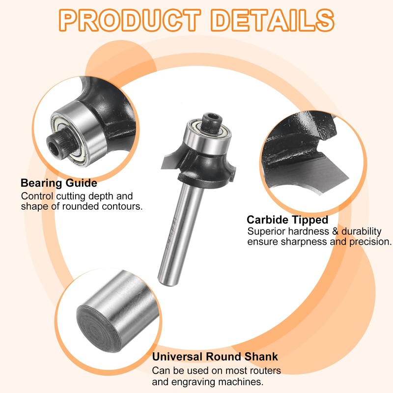 sourcing map Roundover Router Bit 1/4" Shank 5/16" Cut Diameter
