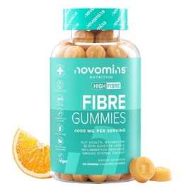 Fibre Rubbers - 4000 mg Inulin with Vitamin D2, B12, Chrome - Alternative to Inulin Powder & Fibre Powder - Vegan & Gluten Free - Supports Digestion - 60 Gummies - Novomins