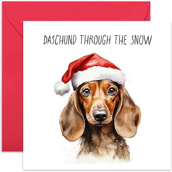 Cute Sausage Dog Christmas Card - Daschund Through The Snow