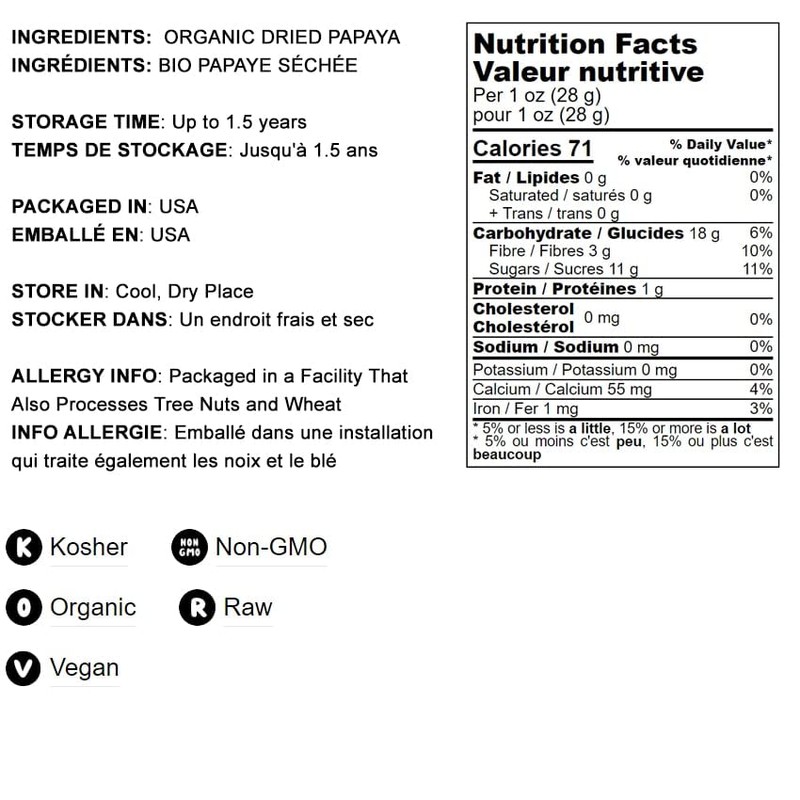 Food to Live Organic Dried Papaya Spears, 8 Ounces Kosher,