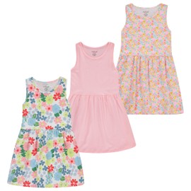 Pink Angel 3-Pack Girls' Dresses, Kids Casual Fit and Flare Sleeveless Summer Dress & School Outfit, 100% Cotton
