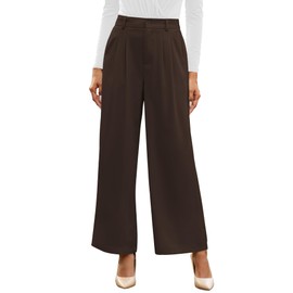 GRAPENT Dressy Flowy Pants for Women High Waisted Wide Leg Trousers Womens Slacks Elastic Waist with Pockets Wide Leg Pants Brown Pants Palazzo Color Petite Chocolate Brown Size Small Size 4 Size 6