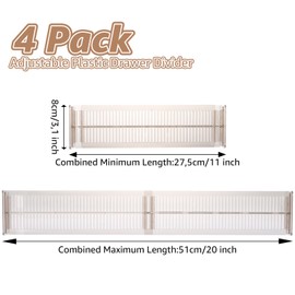 MUXHEL Set of 8 Plastic Drawer Dividers, Adjustable, 27-51 cm, Transparent Kitchen Drawer Organiser, 8 cm High Drawer Dividers Separators for Dresser, Bathroom, Bedroom
