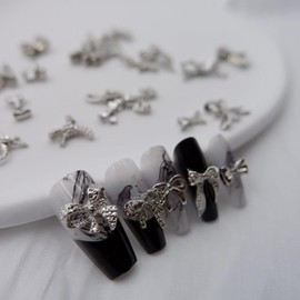 AMLAVIFISH 72PCS Metal Bows Nail Charms, 3D Bow Nail Charms & Gems Set, 36 Shapes Silver Nail Gems with Bow Designs, Complete Nail Decor for Creative Art and DIY Nail Charms and Gems